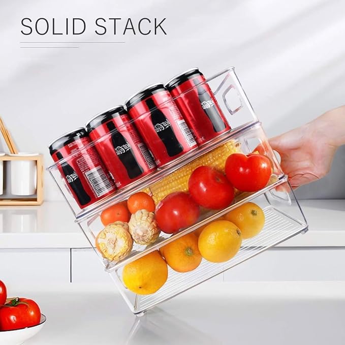 7 Pack Refrigerator Organizer Bins | 4 Sizes Stackable Clear Pantry Storage Bins with Handles for Fridge, Shelves, Drawer, Snack Organizer for Home & Kitchen
