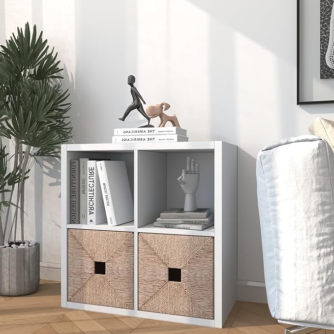 CTESNE【2026 Thick Border Wood】 Cube Storage Organizer Bookcase with Anti-Tipping Kits Open Back Shelf (White 4-cube-13in) | 2026 Thick Border Wood, Anti-Tipping Kits, Open Back Shelf