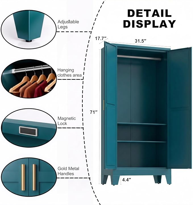 71" H Pantry Cabinet,Metal Storage Cabinets with Doors and Shelves,Tall Food Kitchen Cabinets,Farmhouse Kitchen Cabinet,Freestanding Cabinet