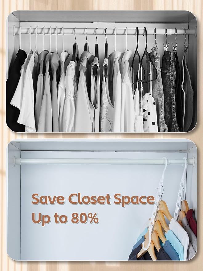 HOUSE DAY Space Saving Hangers 16 Pack, Closet Organizers and Storage | Closet Organizer Space Saver, Multifunctional Hangers for Small Closet, College Dorm Room Essentials for Girls, White