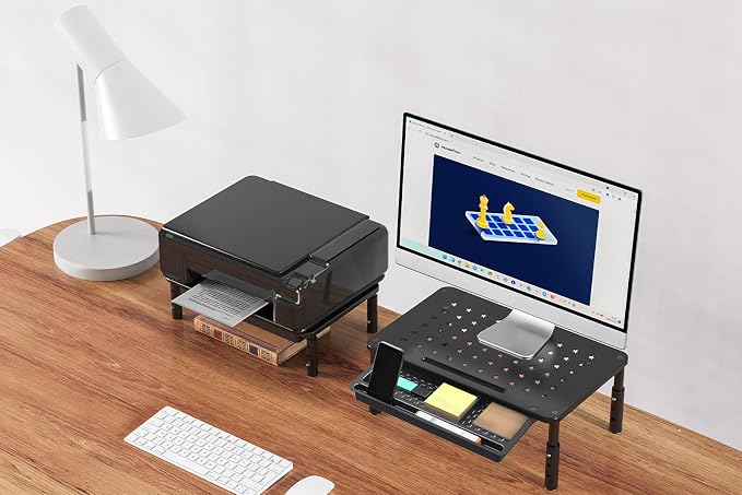 Zimilar 2 Pack Monitor Stand Riser with Drawer, 3 Height Adjustable | Monitor Stand with Unique Star Mesh, Metal Monitor Riser for Computer Laptop Notebook Printer