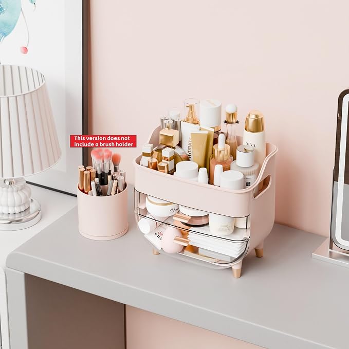 Pink Make up Organizers for Counter,Vanity and Dresser,Bathroom Makeup Organizer Countertop,Large Makeup Storage Organizer for Hair Tool,Beauty Products,Skin Care and Cosmetic Display Cases