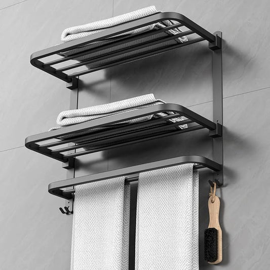 CAXIMSY 22.8Inch Towel Rack for Bathroom and Lavatory Towel Hanger with Wall Mount Towel Bars 304 Stainless Steel No Drill (Collapsible Black Towel Rack)