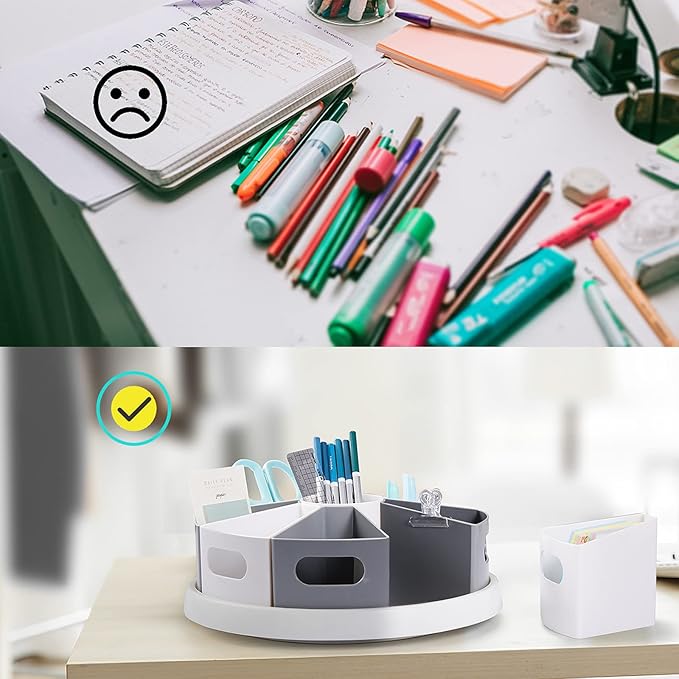 MeCids 360 Rotating Storage Organizer Desk Organizers Pen Holder– 12” Lazy Susan Style Caddy with Removable Bins, for Home Office Supplies, Art Supplies, Make-up & Kitchen Use, with Card & Gift Box | Lazy Susan Style Pencil Holder Back to School suppli...