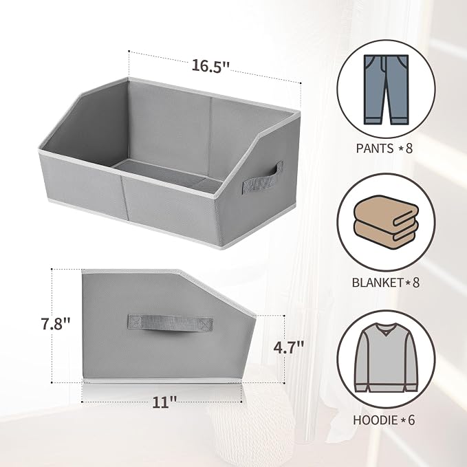 Homsorout Trapezoid Storage Baskets for Shelves - Large Fabric Baskets for Organizing, Foldable Storage Bin with Handles, Cube Storage Organizer Bins for Clothes, Blankets, 4 Pack, Grey