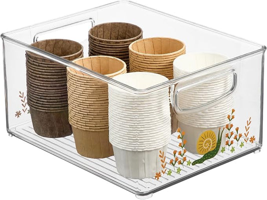 iDesign Bathroom Organizer Bin, Clear/Snail | Decorative Print, Stackable, Plastic Storage Basket, For Makeup & Vanity Organization