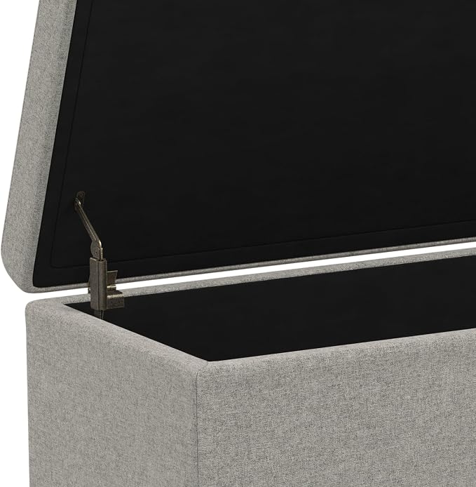 SIMPLIHOME Avalon 54" Wide Vegan Leather Storage Ottoman in Midnight Black | Contemporary lift-top ottoman with high-density foam; rectangle storage bench or coffee table for living room or entryway.