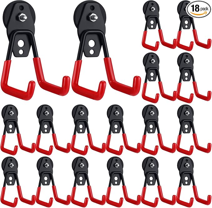 Landhoow 18 Pcs Large Magnetic Hooks Heavy Duty Garage Magnet Hooks Strong Storage Utility Magnetic Hangers with Anti Slip Rubber Coating for Indoor and Outdoor Hanging (Dark Red)