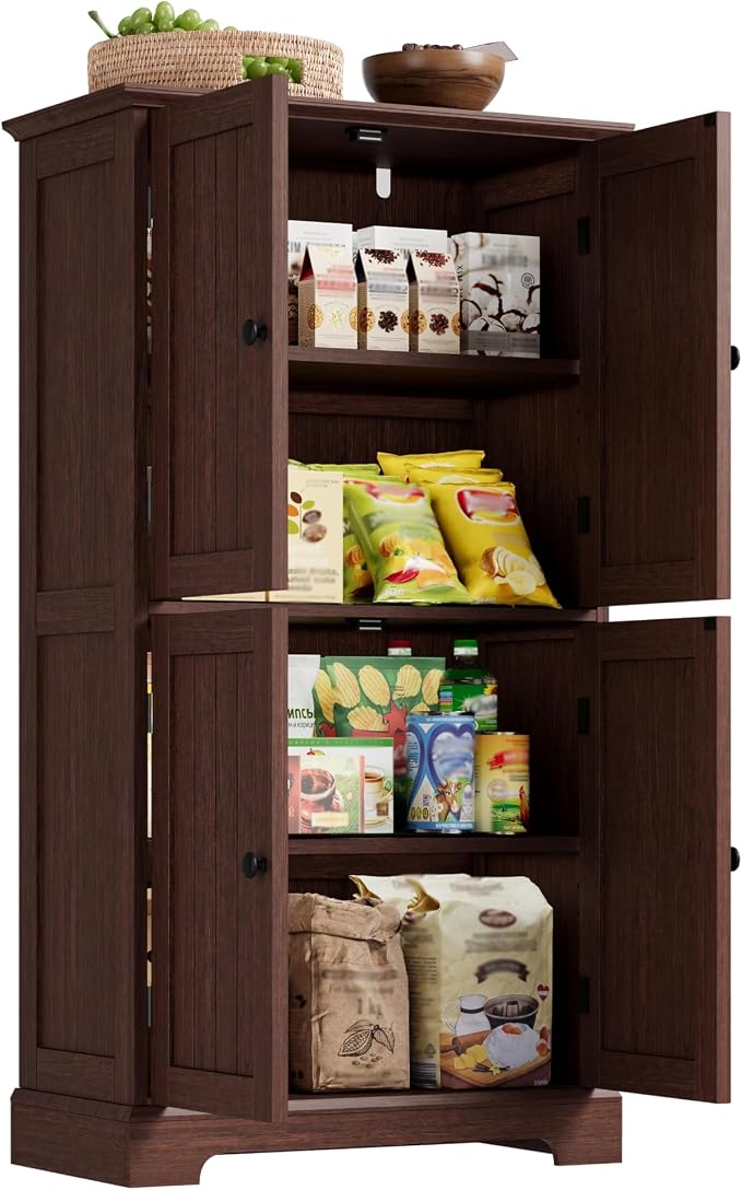 ChooChoo Bathroom Floor Cabinet with Adjustable Shelves | Bathroom Storage Cabinet, 4 Doors, Freestanding Cupboard for Living Room, Kitchen Pantry, Walnut