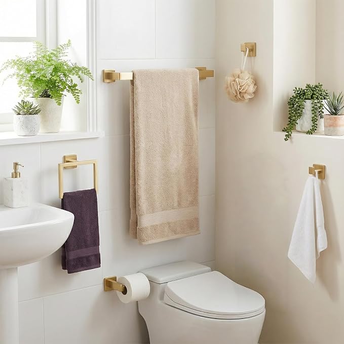 5-Piece Brushed Gold Bathroom Accessory Set, 16 Inch Bathroom Hardware Set, Towel Racks for Bathroom, SUS304 Stainless Steel Wall Mounted Bath Towel Bar Set