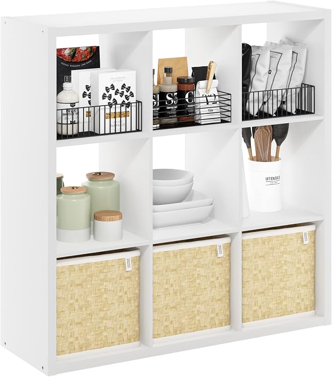 9-Cube Cubicle Bookshelf, Cube Bookcase with Open Back, Reversible Book Shelf, Cube Storage Organizer, 15 x 44 x 44, for Living Room, Home Office, White
