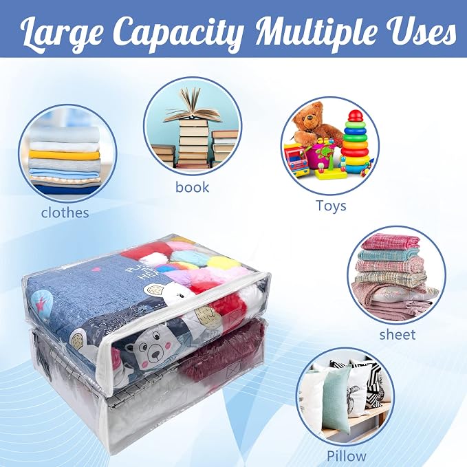 20Pcs Large Clear Vinyl Zippered Storage Bags With Handle - 16*12*4Inch Blankets Organizer for Sweater, Bed Sheet, Pillow - Plastic Bags With Zipper for Closet, Linen