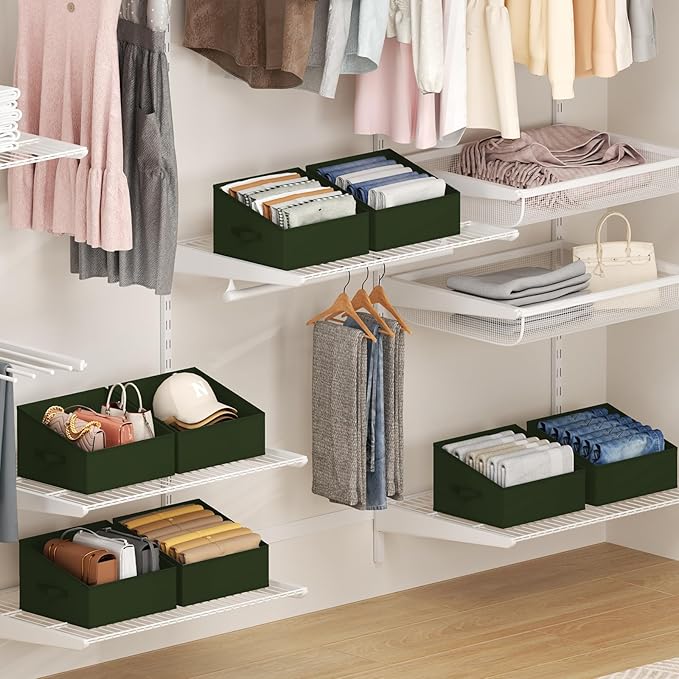 DIMJ Closet Storage Bins 12 Pack - Fabric Storage Baskets for Shelves, Collapsible Clothes Organizer with Handles, Trapezoid Shelf Organization Storage Cubes for Purse, Toys, Books, Towel, Clothes