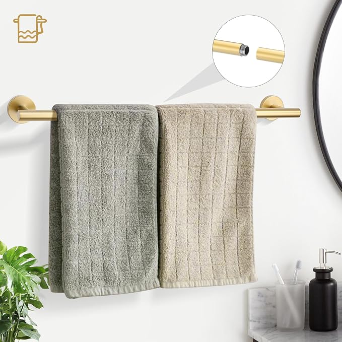 TURS Brushed Gold 5-Piece Bathroom Hardware Set Towel Bar Set SUS304 Stainless Steel Towel Racks for Bathroom Wall Mounted, 23.6-Inch