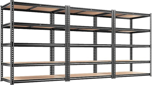 REIBII 2400LBS Storage Shelves 5 Tier Garage Shelving Heavy Duty, Adjustable Metal Shelving, Garage Shelves for Basement, Warehouse, Pantry, Closet, Kitchen 72" H x 36" W x 16" D, Black, 3 Pack