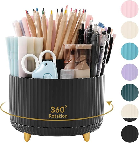 SKYDUE 360 Degree Rotating Desk Organizer, Dual-Purpose Pencil Pen Holder for Desktop, Rotating Desk Pen Organizer with 5 Slots, Office Supplies, Pencil Cup for Office, School, Home