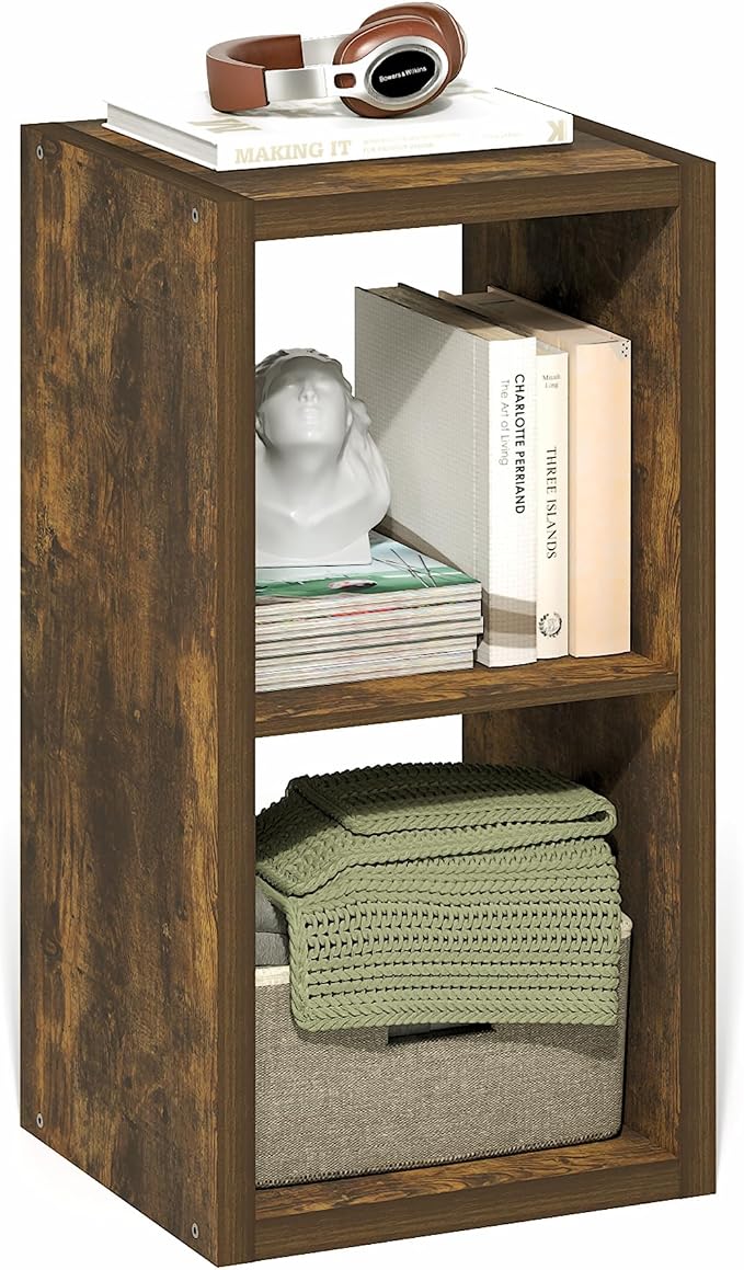 2-Cube Cubicle Bookshelf, Cube Bookcase with Open Back, Reversible Book Shelf, Cube Storage Organizer, 15 x 16 x 30, for Living Room, Home Office, Amber Pine