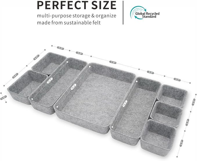 Welaxy Desk Drawer organizers tray Felt storage bins aesthetics room décor for home office dorm closet decluttering minimalist lifestyle (Gray)