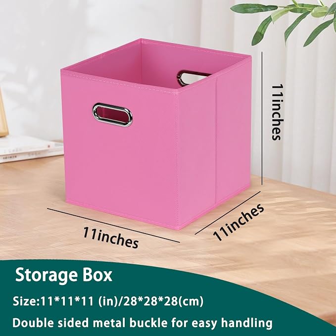 Black Foldable Storage Cubes Bins, Fabric Storage Box Cubes Organizer Baskets with Dual Handles for Home Organizer,Set of 6,(Pink)