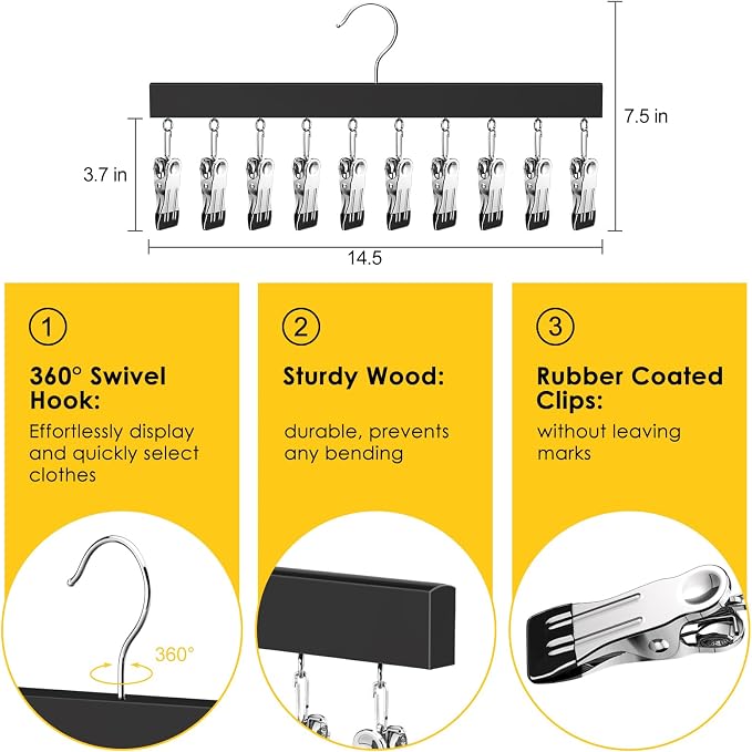Legging Organizer for Closet, Pants Hangers with Clips | Holds 20 Leggings, Jeans, Hats, Shorts, Socks, 360° Rotating Space Saving Hanging Lightweight Garment Hanger Storage 2Pcs
