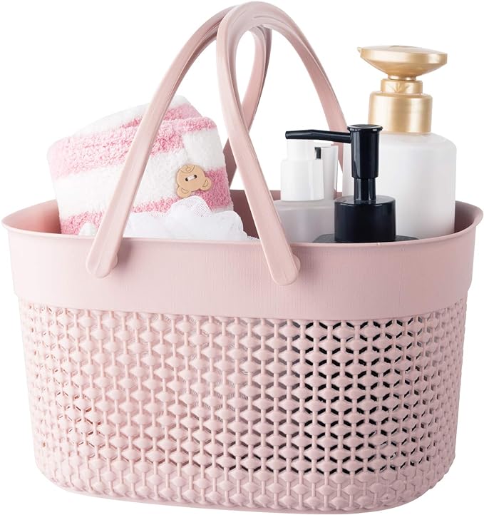 rejomiik Portable Shower Caddy Basket, Plastic Organizer Storage Tote with Handles Toiletry Bag Bin Box for Bathroom, College Dorm Room Essentials, Kitchen, Camp, Gym, Pink | Organizer Storage Tote Toiletry Bin for Bathroom, College Dorm Essentials, Ki...