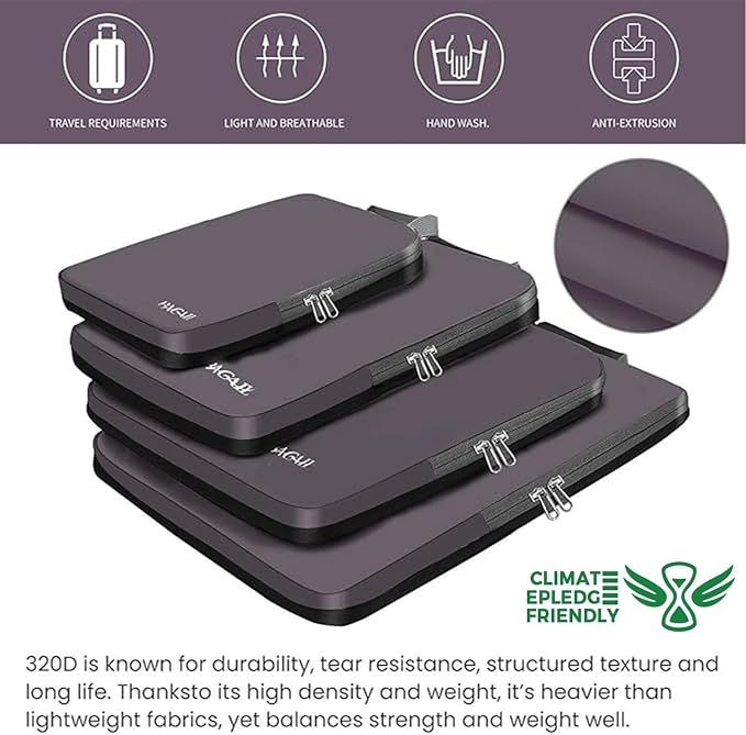 BAGAIL 4 Set/6 Set/8 Set Compression Packing Cubes Travel Accessories Expandable Packing Organizers (Cloth Pattern, 4-Dark Greyish)