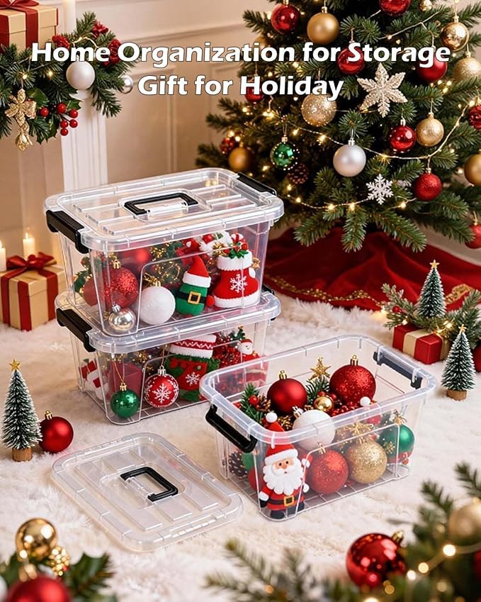 AREYZIN Plastic Storage Bins With Lids,6 Pack Storage Organizer Bins,7 Quart Stackable Storage container with Lid and Gray Handle Buckle Easy for Home Office Organization, with White Lids