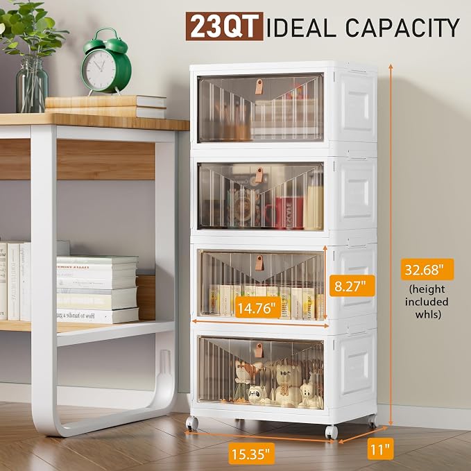 Wise Oannes Closet Organizers and storage, Storage cabinet with Wheels | Stackable Storage Bins with Wheels，Collapsible and Folds flat design to saves space, , Great for home, office, or garage