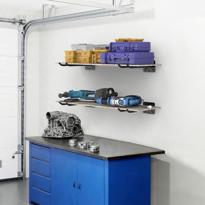 Garage Storage Hooks, Heavy Duty Steel Tool Organizer, 12.4 Inch Wall Mount Hangers Racks for Car Tires, Ladders, Chairs, Ropes and Garden Tools, 2 Pack