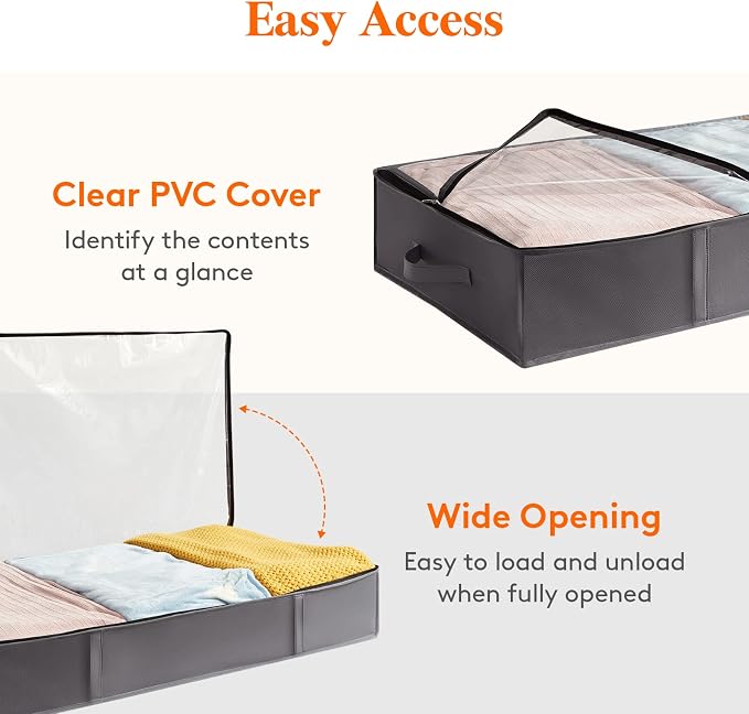 Lifewit 6 Packs Under Bed Storage Containers, Large Capacity Blanket Storage Bags with Reinforced Handles, Organization and Storage for Clothes, Sheets, Towels, Bedroom, Closet, College Dorm, Grey
