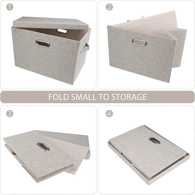 Graciadeco Large Quart Collapsible Stackable Storage Bins with Lids, 3 Packs Beige Linen Fabric Closet Boxes with Lids, Storage Cube Baskets Container Organizers for Bedroom Office(16.6 x 11.7 x 10.8) | 36 Quart 3 Pack Beige Collapsible Stackable Linen...