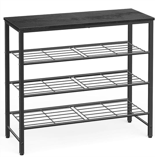 Kitsure Shoe Rack for Closet, Shoe Storage, 29.5" Wide - 4 Tier, Black | Space-Saving Shoe Organizer with Leveling Feet, Sturdy & Rust-Proof Wooden Shoe Rack for Entryway, Bedroom, Living Room