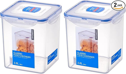 LOCK & LOCK Easy Essentials Pantry Food storage containers with lids/Pantry storage/Airtight containers, BPA free - Square - 11 cup - Great for Sugar, Clear, Square - 88 Ounce (Pack of 2)