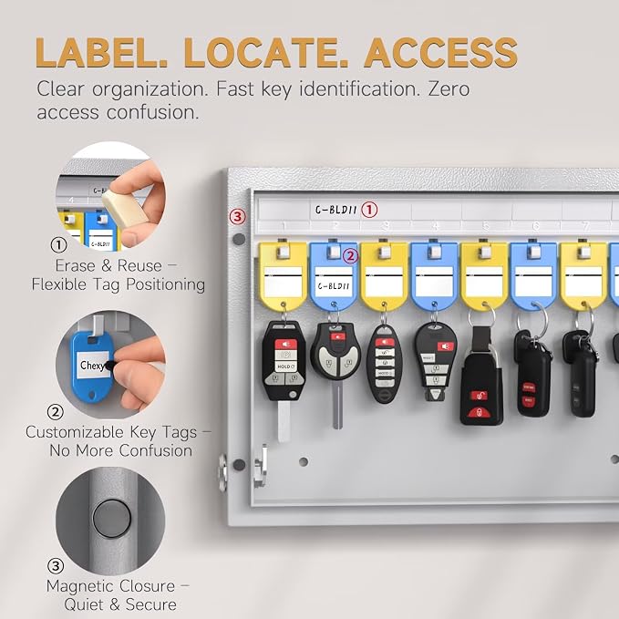 16 Key Lock Box Smart Key Organier Cabinet with Keypad & App for Office | Wall Mounted Lockbox use App, Custom & One Time Password, WiFi (Need W100 Bridge) Unlock for School, Office, Fleet, Hotel