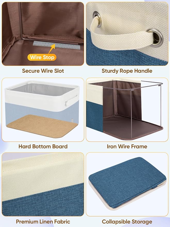 BALEINE 4 Pack Fabric Closet Storage Bins for Shelves, Linen Closet Organizers and Storage, Decorative Baskets for Organizing, Shelf, Clothes, Home, Office (Navy Blue, 15"x11"x9.5")