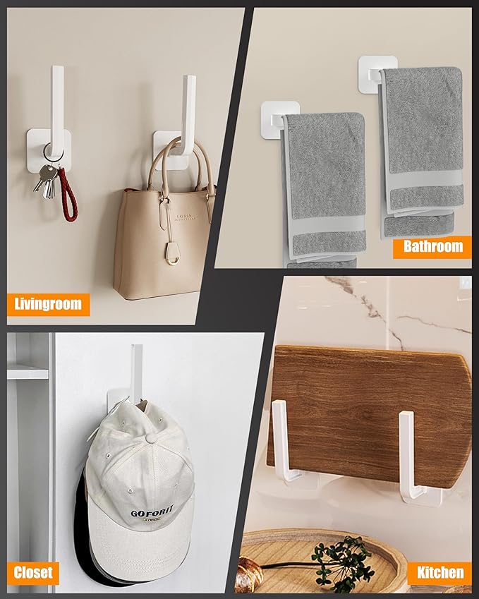 Hat Rack for Hat Storage (4-Pack), Multi-Purpose Hat Organizer, Strong Adhesive Hat Hooks for Wall Organizer for Baseball Caps, Two Mounting Options Hook, White