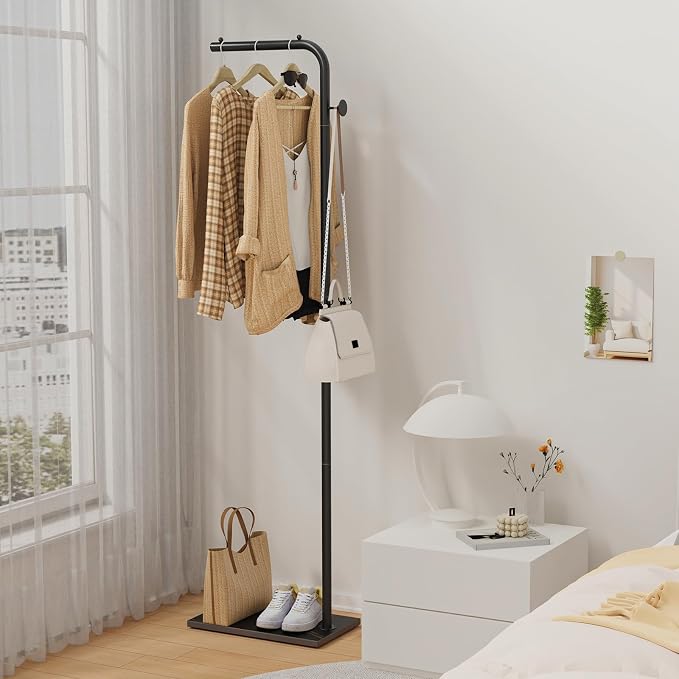 OUTBROS Freestanding Coat Rack, Garment Racks with Hook, 70.8“hign, Black | Portable Modern Hanger, Sturdy Metal Clothing Rack, Used in Bedroom, Entrance and Living Room