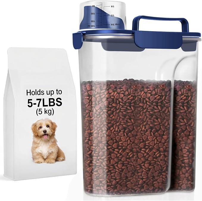 5Lbs Airtight Dog Food Container,Cat Storage Bin, Pet Dispenser BPA-FreeTranslucent Body Upgraded large nozzle for Small Animal Kibble, Bird Bird Seed, Oatmeal, Rice, Flour, Brown Sugart-Royal Blue