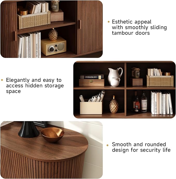 63" Sideboard Buffet Cabinet with Storage, Storage Cabinet with Sliding Door & Adjustable Shelf, Modern Accent Coffee Bar Console Table for Kitchen, Entryway, Walnut