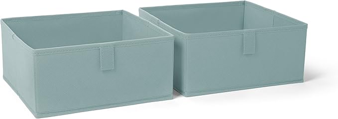 RiverRidge Folding Storage Bins - 2-pack of 5in Tall Sea Green Cubes | Fabric Bins, Set of 2 Storage Cubes, Pull-tab Handles, Playroom Closet Organizer, Collapsible Cubby with Bottom Board Insert