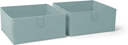 RiverRidge Folding Storage Bins - 2-pack of 5in Tall Sea Green Cubes | Fabric Bins, Set of 2 Storage Cubes, Pull-tab Handles, Playroom Closet Organizer, Collapsible Cubby with Bottom Board Insert