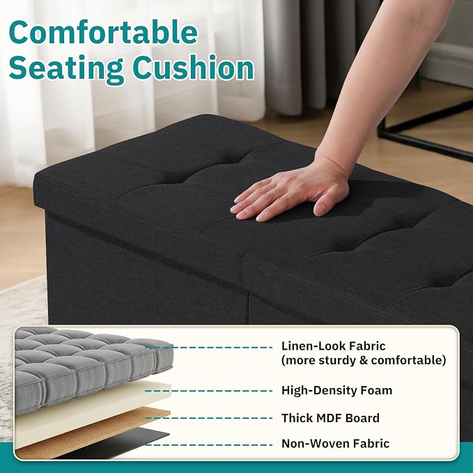 35-INCH Storage Ottoman Bench, Footrest with Storage, End of Bed Bench Coffee Table for Living Room, Bedroom, Entryway, Black