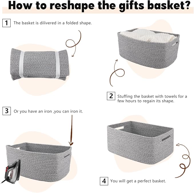 OIAHOMY Storage Basket for Shelves, Closet Cube Storage Bins Baskets for Clothes Blanket Towels, Baby Nursery, Toy Baskets Box, Woven Rope Basket, 15.75 * 11.81 * 7.09 IN, 2 Packs Grey
