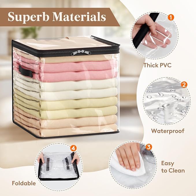 Lifewit 6 Pack Clear Clothes Storage Bags, Sweater Storage with Zipper, 36L Vinyl Foldable Moving Bags, Storage Container for Blankets Bed Sheet Sweater Yarns