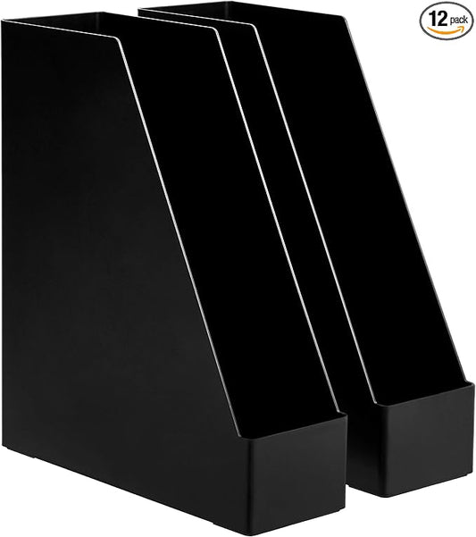 Amazon Basics Plastic Desk Organizer Vertical Magazine Rack and File Holder, Black, 12-Pack