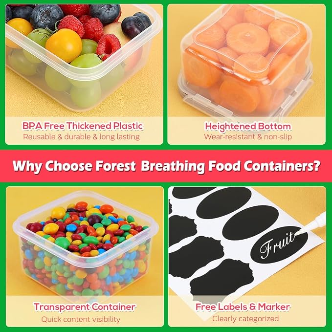 62PCS Thick Food Storage Containers with Airtight Lids for Meal Prep | BPA-Free Plastic Food Container Set for Leftovers, Snacks, Lunch, Fruit, Freezer Storage & Kitchen Organization, Leakproof