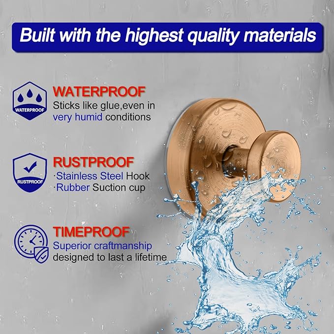 Bntuk Suction Cup Hooks for Shower, Removable Towel Hooks for Bathroom Window Glass Door Wall, Bath Robe Looafh Wreath Hook for Hanging - 4 Pack, Champagne Bronze
