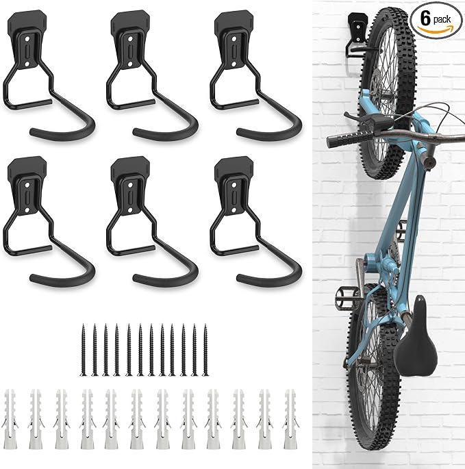 Housolution Bike Wall Mount with Fixed Hook, [6 Pack] Bike Storage Rack | Bike Rack Vertical Stand for Garage - Easily Hang/Detach - with Screws Iron Bike Hanger Brackets