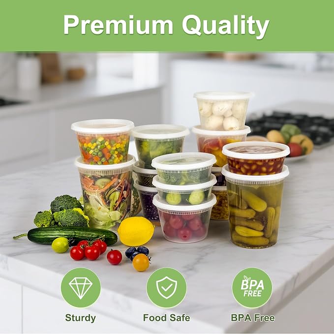 Dipoo 40 Sets (80-Piece) Deli Containers with Lids 32 oz, Leak-Proof & BPA Free Airtight Takeout Plastic Food Storage Containers for Soup, Freezer/Microwave/Dishwasher Safe