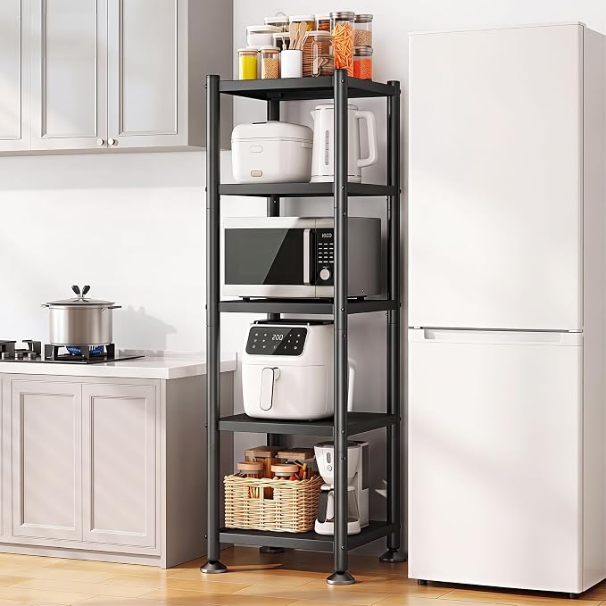 PXRACK 5-Tier Kitchen Storage Shelves, Adjustable Metal Shelves for Storage Pantry Shelves with Rolling Wheels, Storage Rack Shelving Unit Organizer for Bedroom Laundry Closet